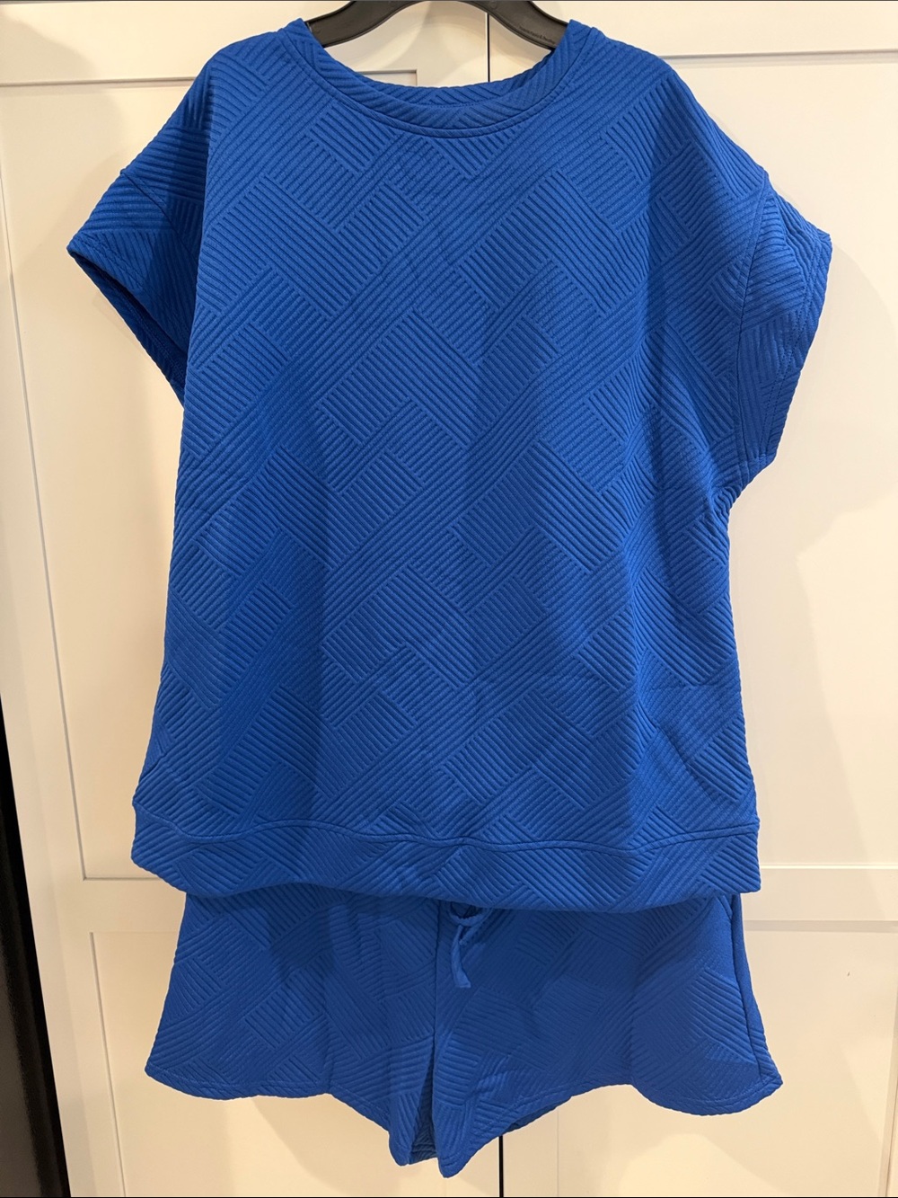 Women’s Textured Short Sleeve Top and Shorts Set - Royal Blue